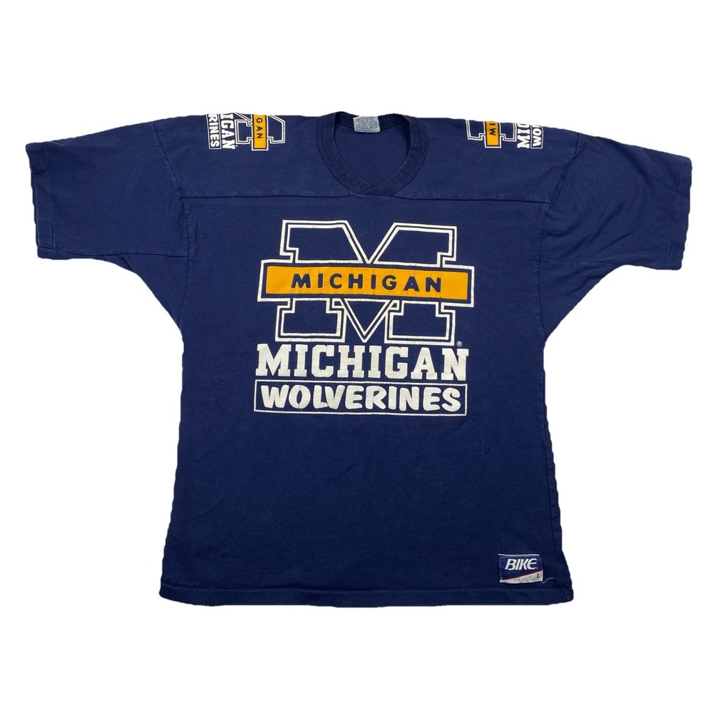 Michigan Wolverine Men's Large Football Jersey T-Shirt Blue Bike Vintage USA
